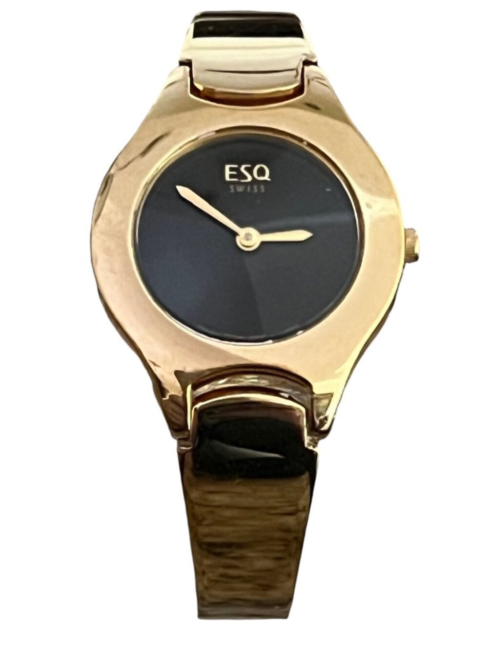 Esq by Movado Ladies Watch Gold Plated Swiss Round Gold Black tones Working
